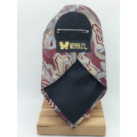 Vintage Silk Tie Brooch Pin Upcycled Wembley Hand Crafted Floral Button Jeweled - Picture 3 of 12